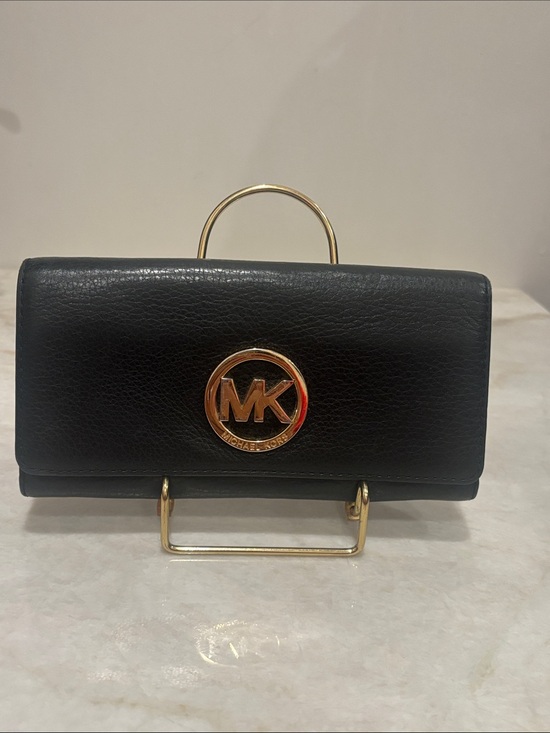 Michael Kors Handbags - Michael Kors Black Leather Wallet with Gold MK Emblem